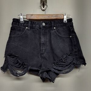 Abrand Jeans High Relaxed Shorts Women Size 27 Black Distressed 100% Cotton
